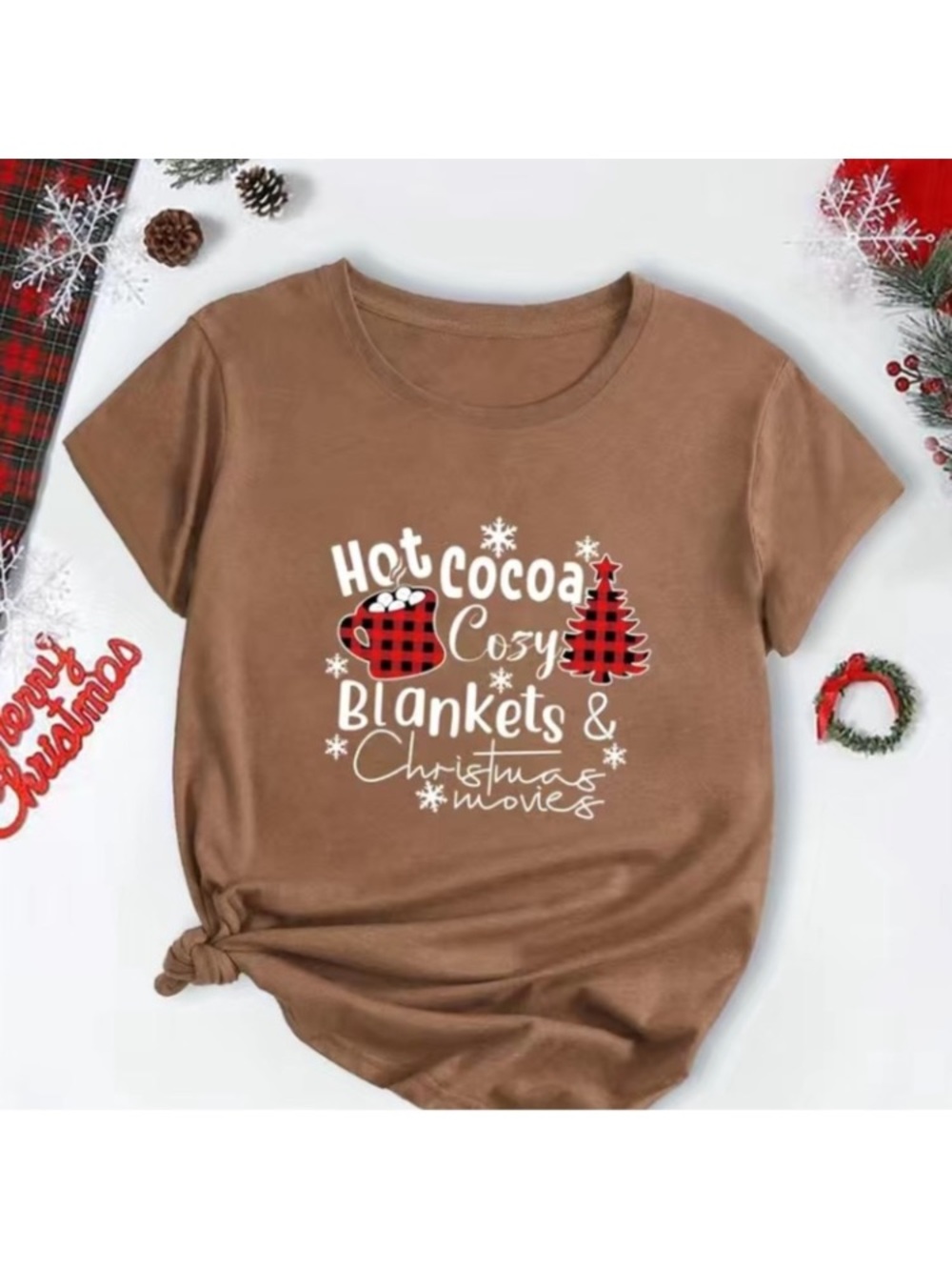 Cozy Hot Cocoa Christmas Tee - Brown